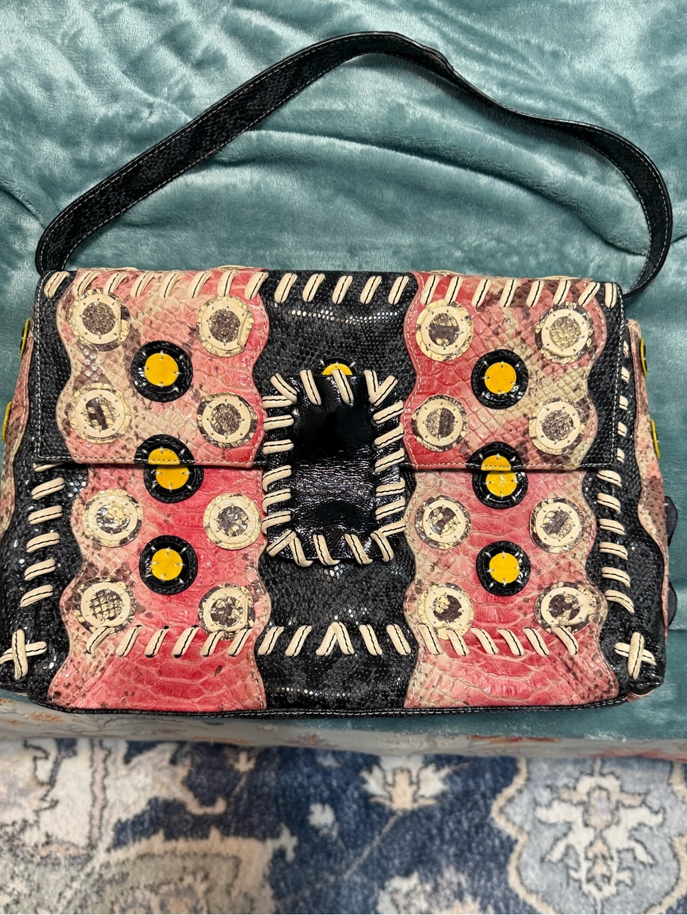 Handcrafted Black & Pink Embellished Shoulder Bag